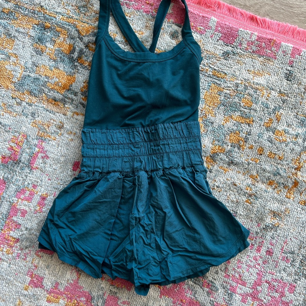Free People Teal Gathered Waist Romper